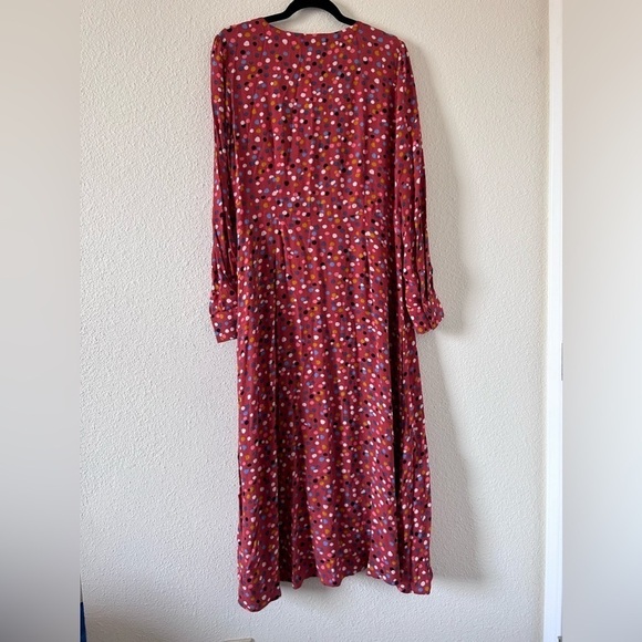 LOFT Women Maxi Dress 10 Burnt Orange Polkadots Front Button Long Sleeve Cottage - Picture 8 of 11